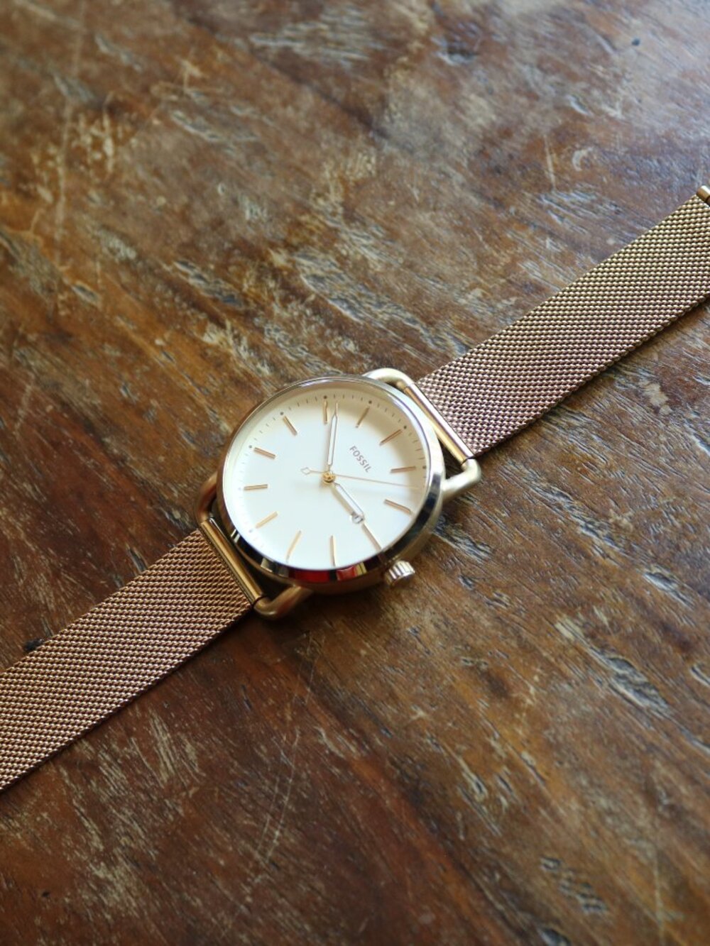 Fossil The Commuter Three-Hand Date Stainless Steel Mesh Watch - Picture 2 of 9